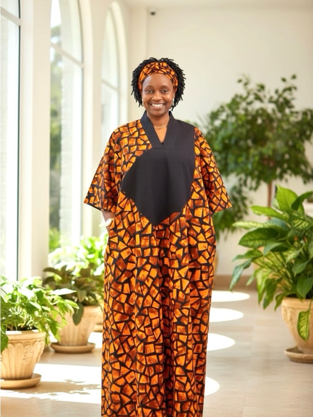 African Ankara boubou/ maxi dress with scarf